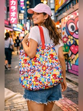 Estee Lauder Hattie Stewart reversible Multicolor Cartoon Print Tote